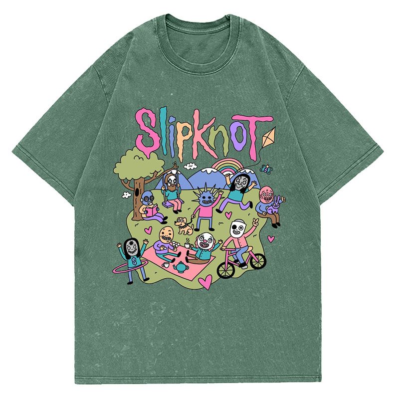 Cartoon Graphic Washed Cotton T-Shirt