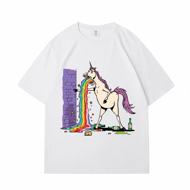 Drunk Rainbow Unicorn Cotton T-Shirt