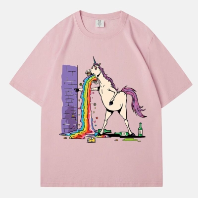 Drunk Rainbow Unicorn Cotton T-Shirt