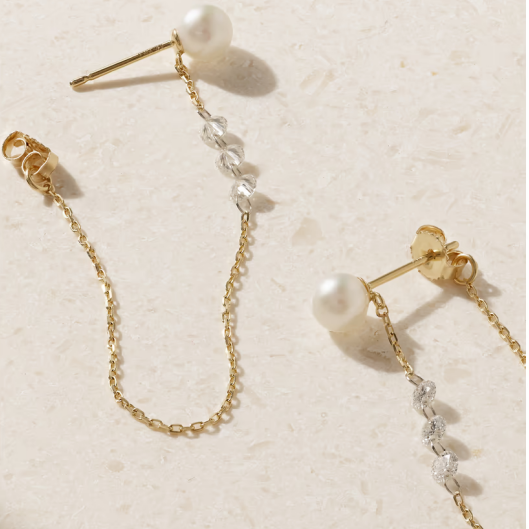 Pearl Diamond Long Drop Chain Earrings