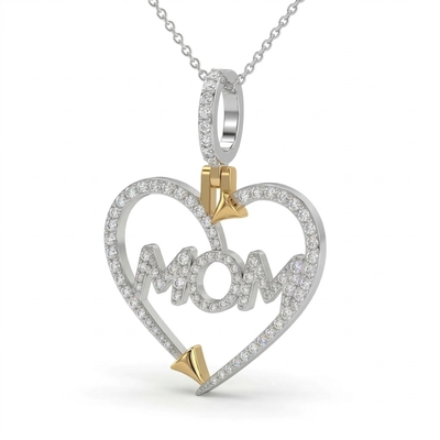 Iced Heart "MOM"  Pendant Necklace
