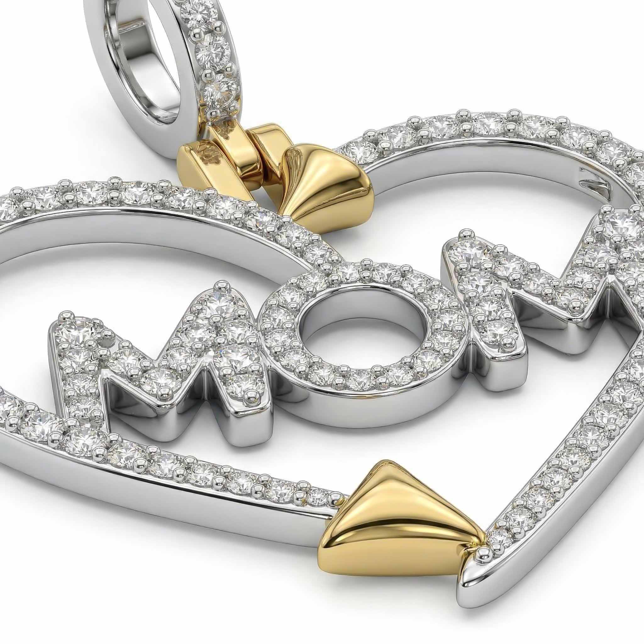 Iced Heart "MOM"  Pendant Necklace