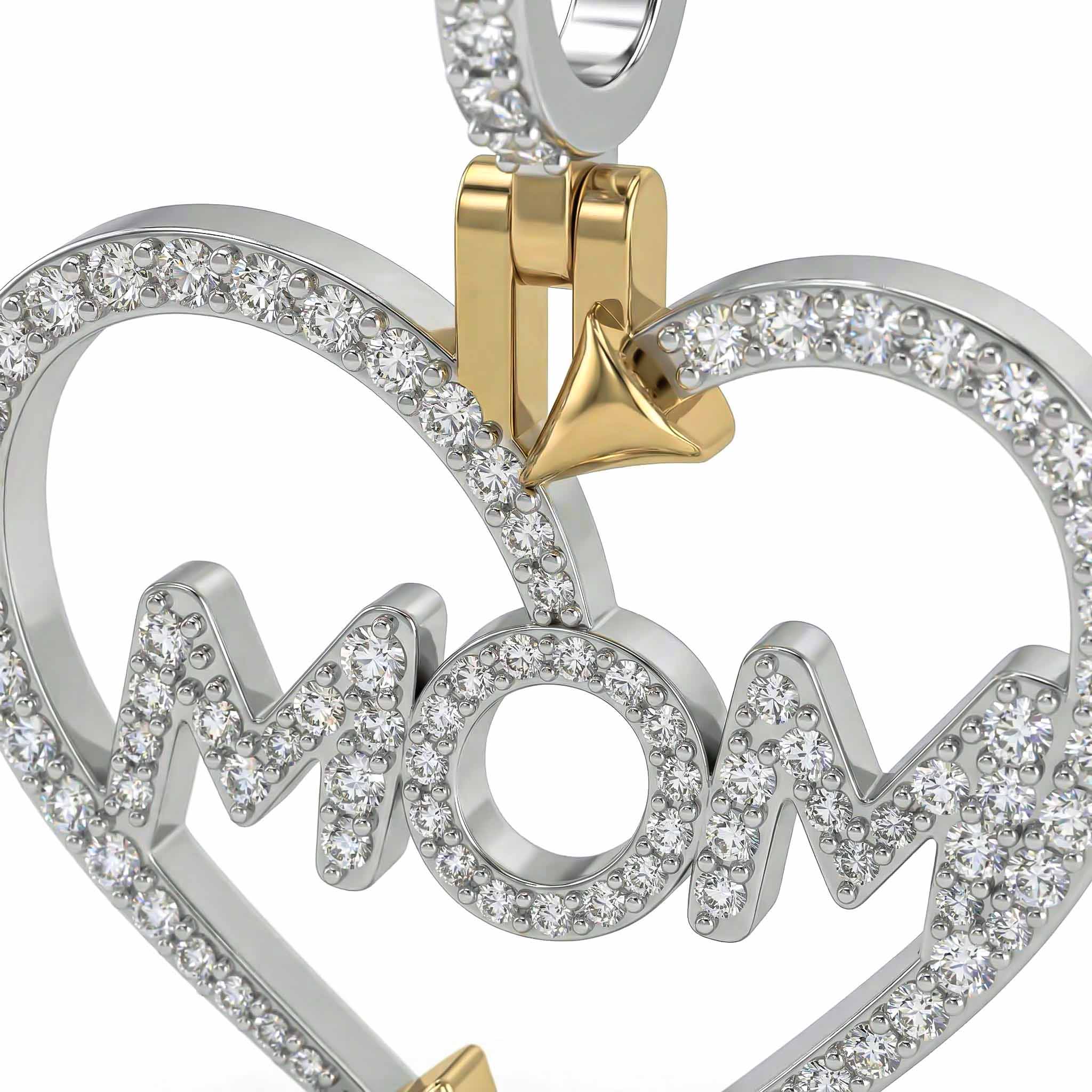 Iced Heart "MOM"  Pendant Necklace
