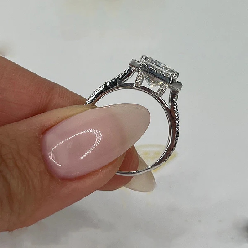 Split Shank Radiant Cut Engagement Ring in Silver