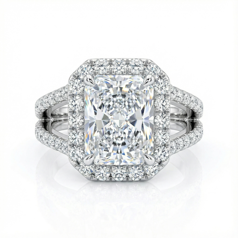 Split Shank Radiant Cut Engagement Ring in Silver