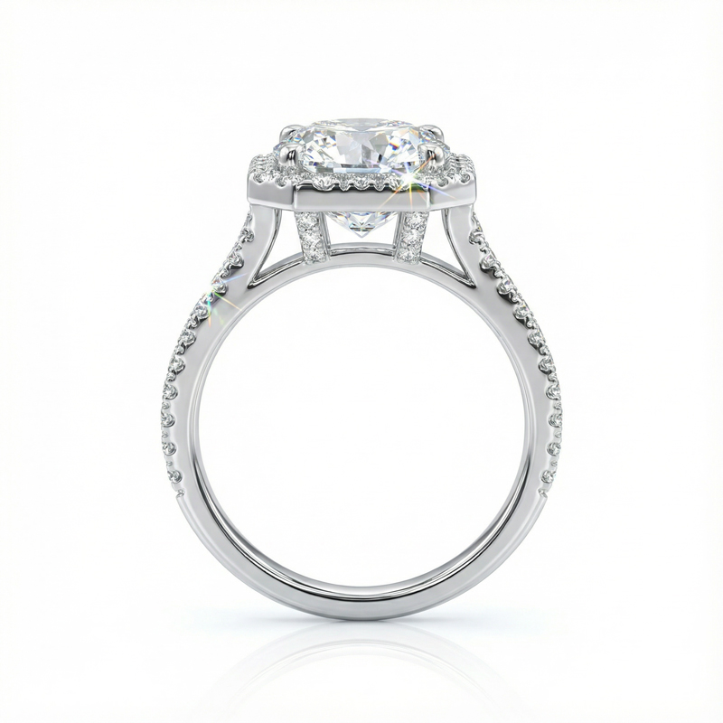 Split Shank Radiant Cut Engagement Ring in Silver