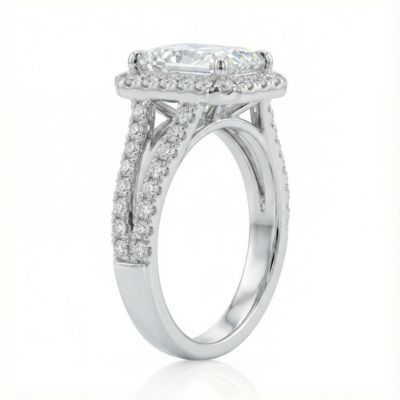 Split Shank Radiant Cut Engagement Ring in Silver