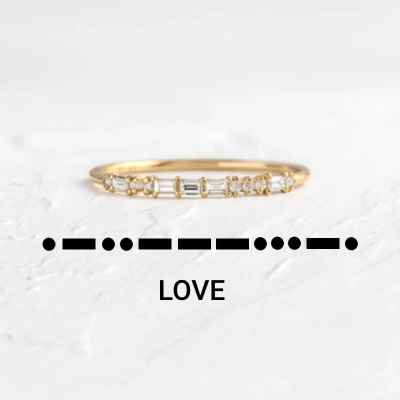 Customized Morse Code Diamond Thin Stackable Ring