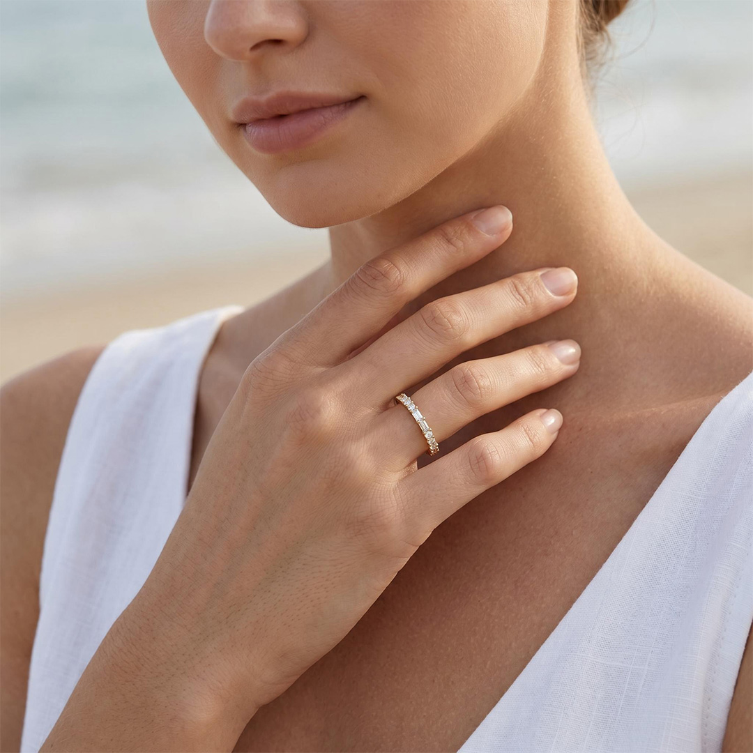 Customized Morse Code Diamond Thin Stackable Ring