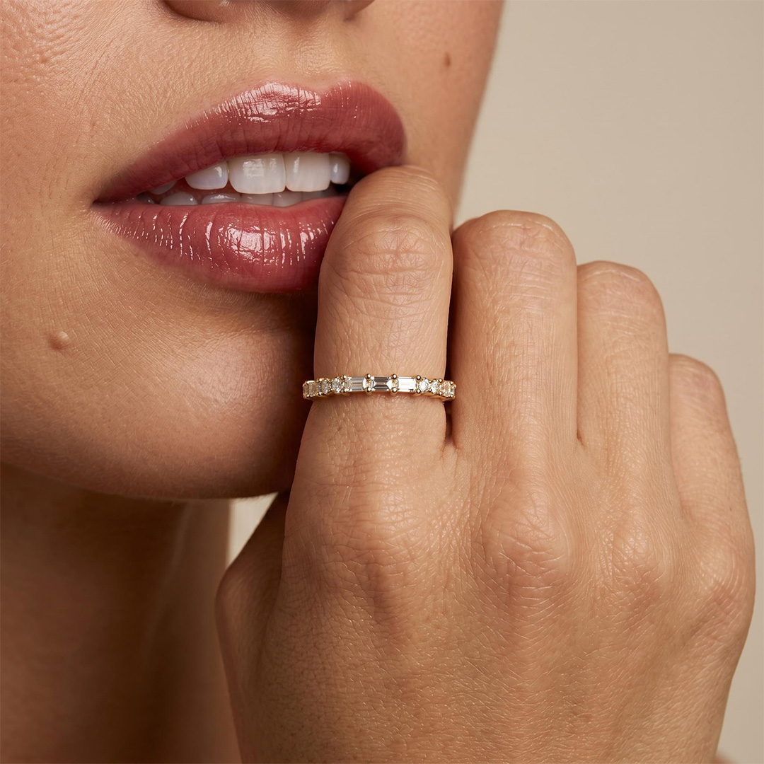 Customized Morse Code Diamond Thin Stackable Ring