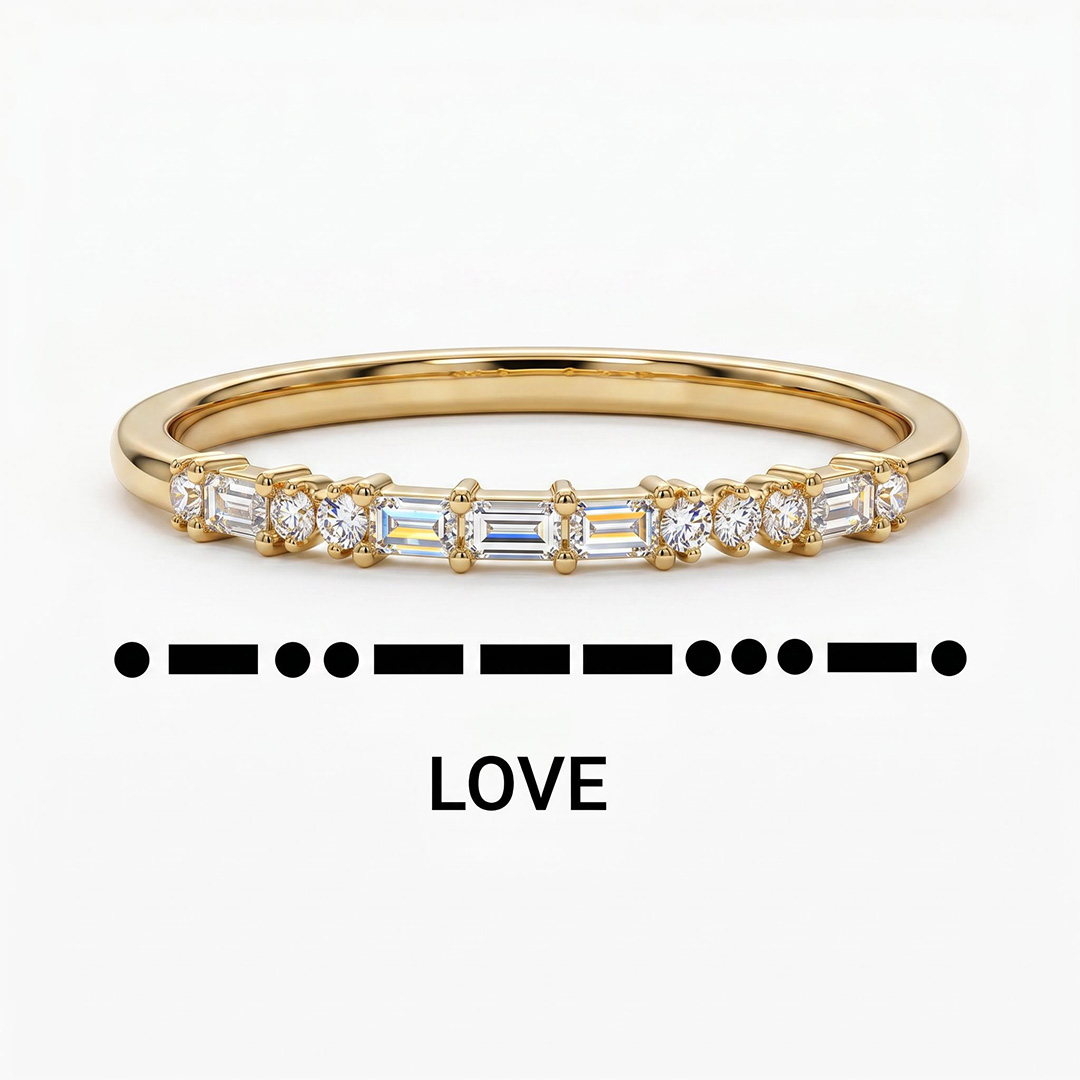 Customized Morse Code Diamond Thin Stackable Ring