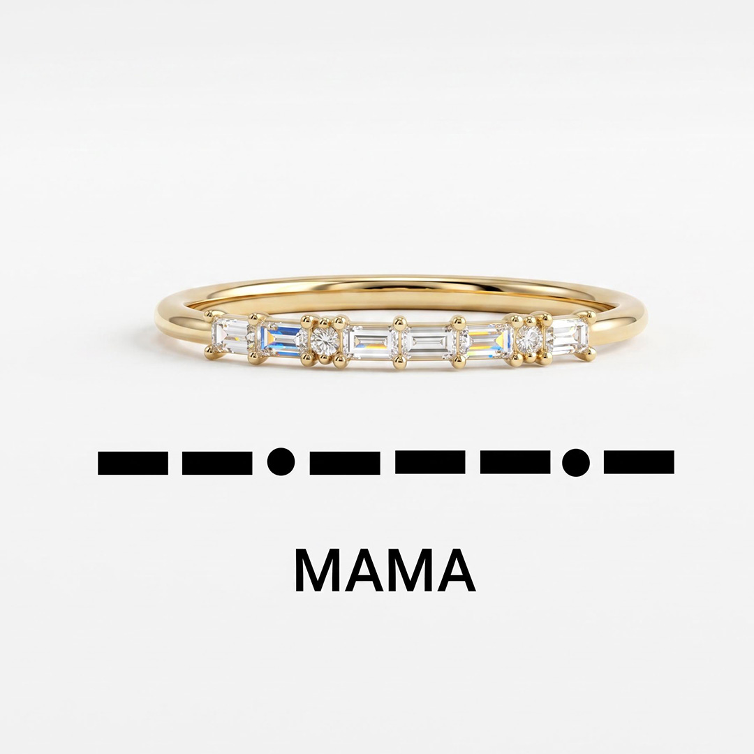Customized Morse Code Diamond Thin Stackable Ring