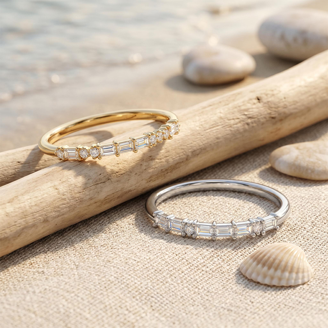 Customized Morse Code Diamond Thin Stackable Ring