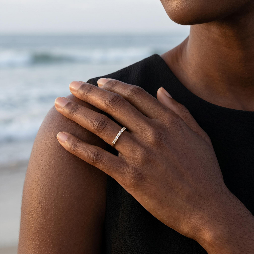 Customized Morse Code Diamond Thin Stackable Ring