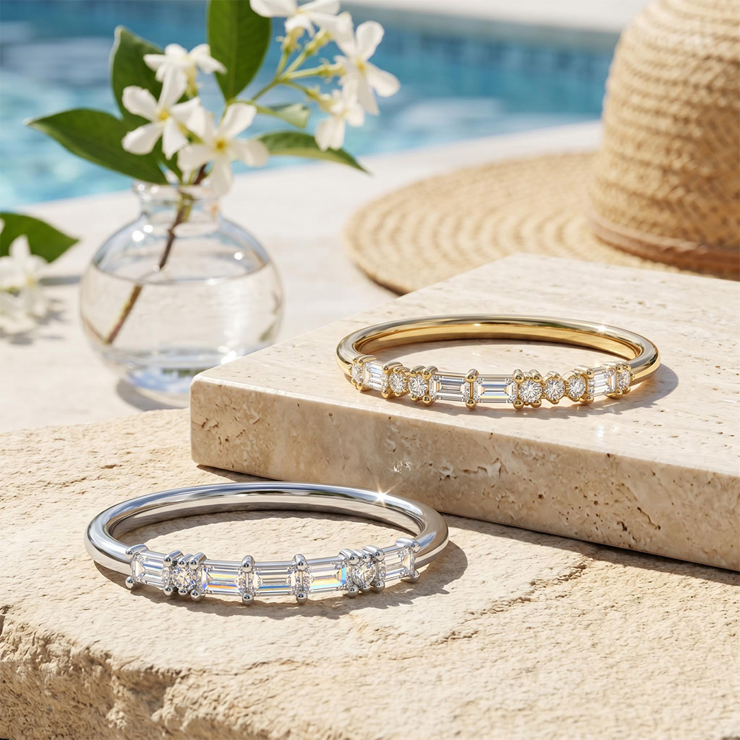 Customized Morse Code Diamond Thin Stackable Ring