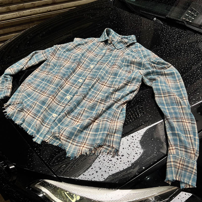 Hipster Plaid Fringe Destroyed Shirt