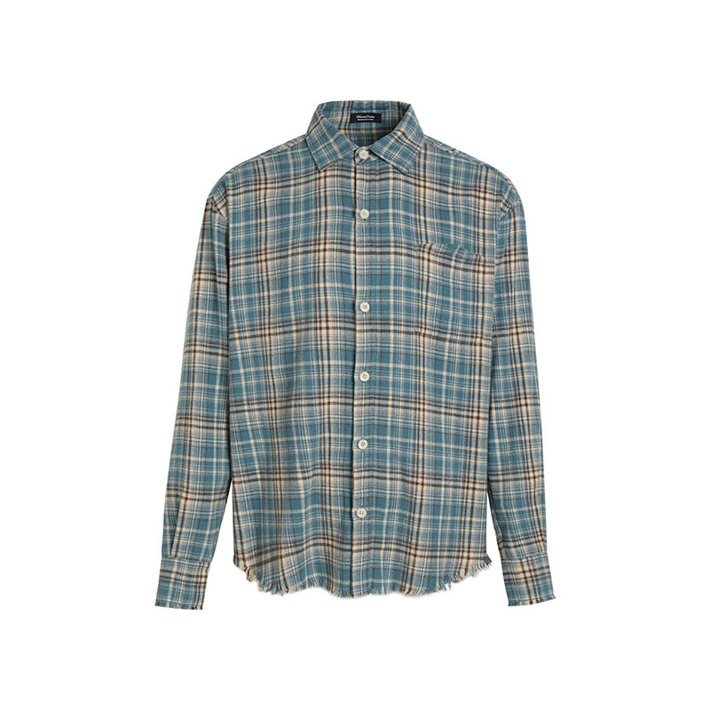 Hipster Plaid Fringe Destroyed Shirt