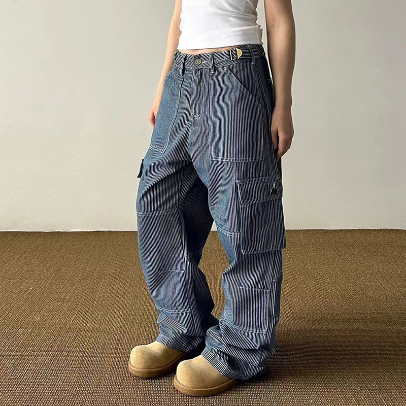 Vintage Striped Pocket Work Pants