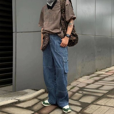 Vintage Striped Pocket Work Pants