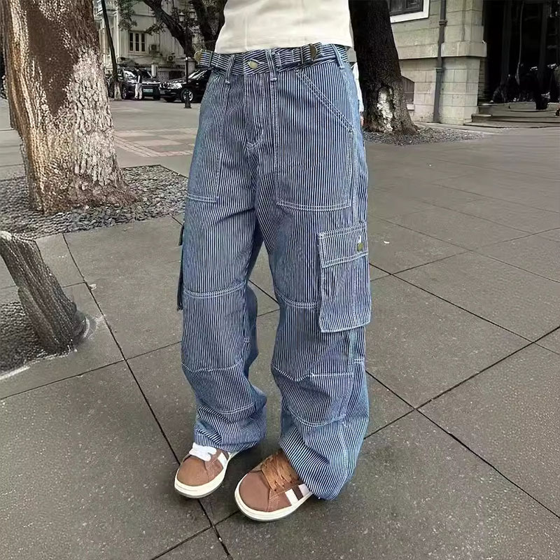 Vintage Striped Pocket Work Pants