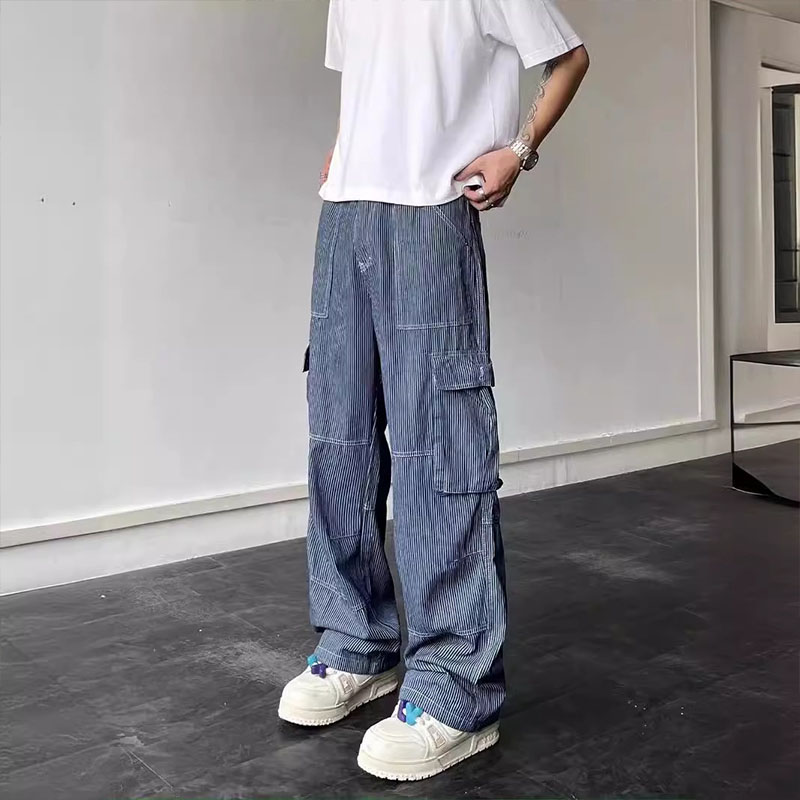 Vintage Striped Pocket Work Pants