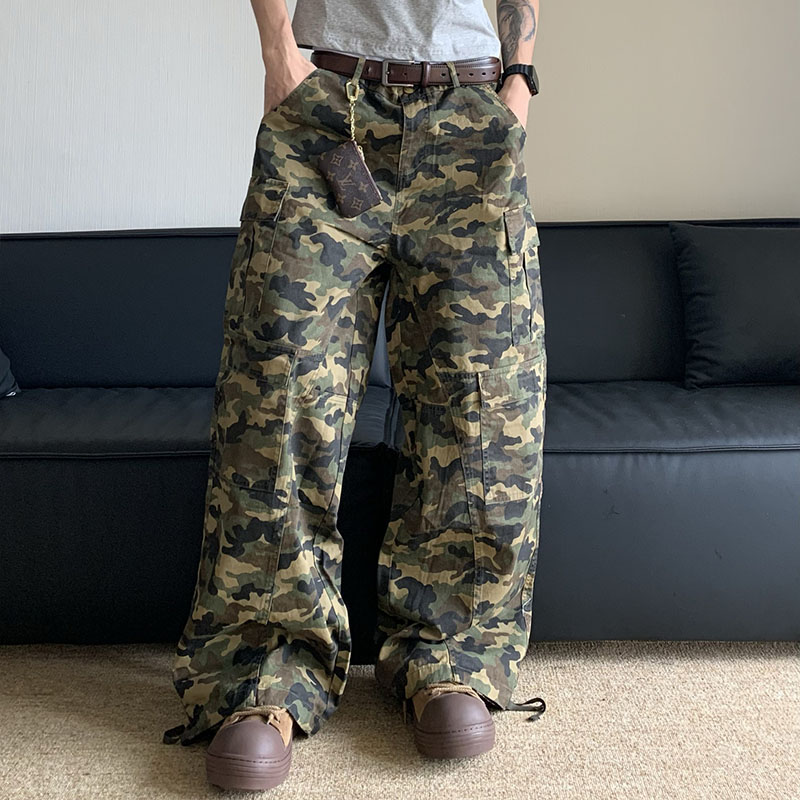 Vintage Camouflage Workwear Casual Pants