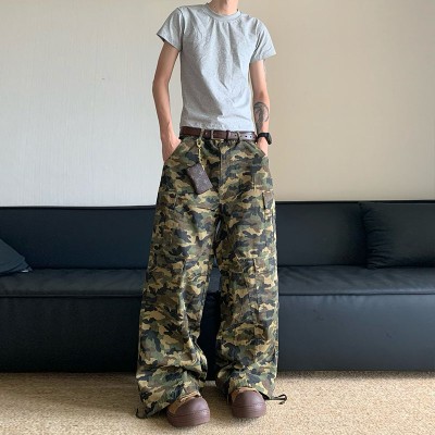 Vintage Camouflage Workwear Casual Pants