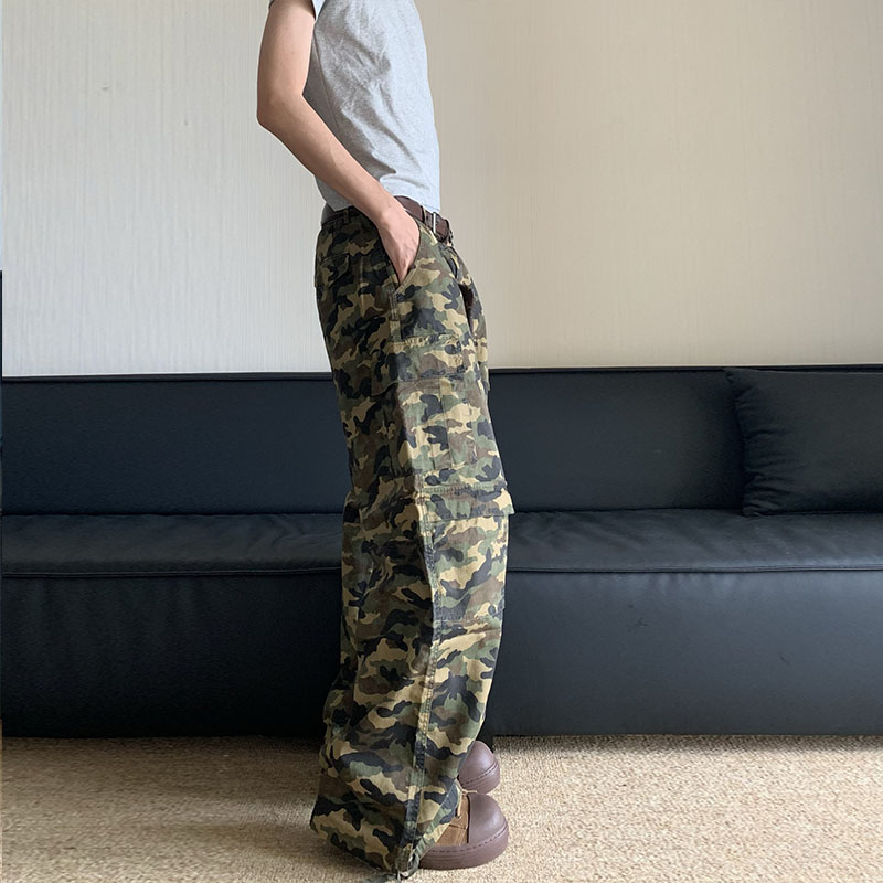 Vintage Camouflage Workwear Casual Pants