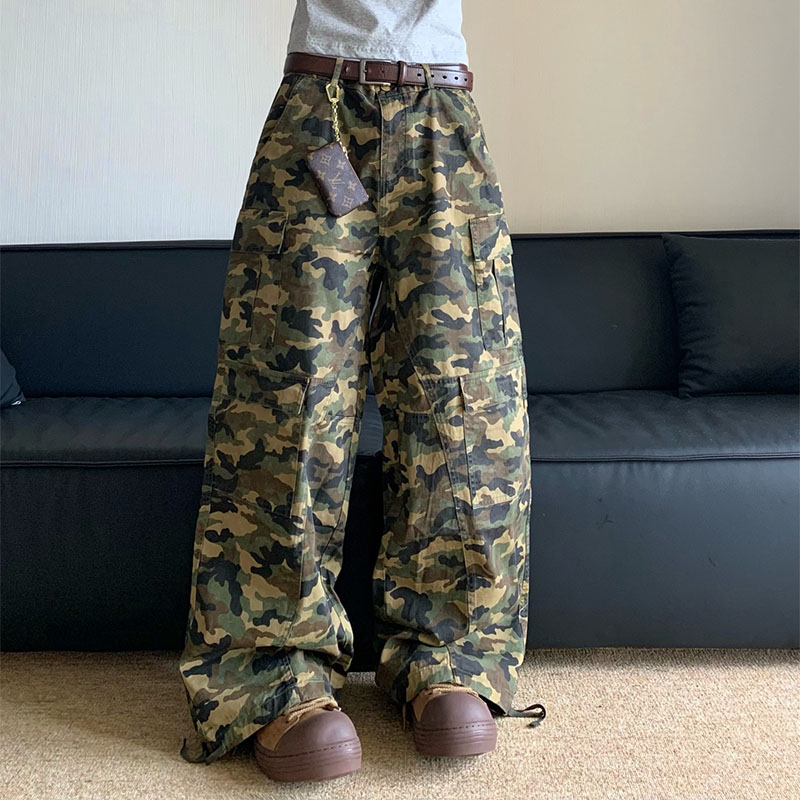 Vintage Camouflage Workwear Casual Pants