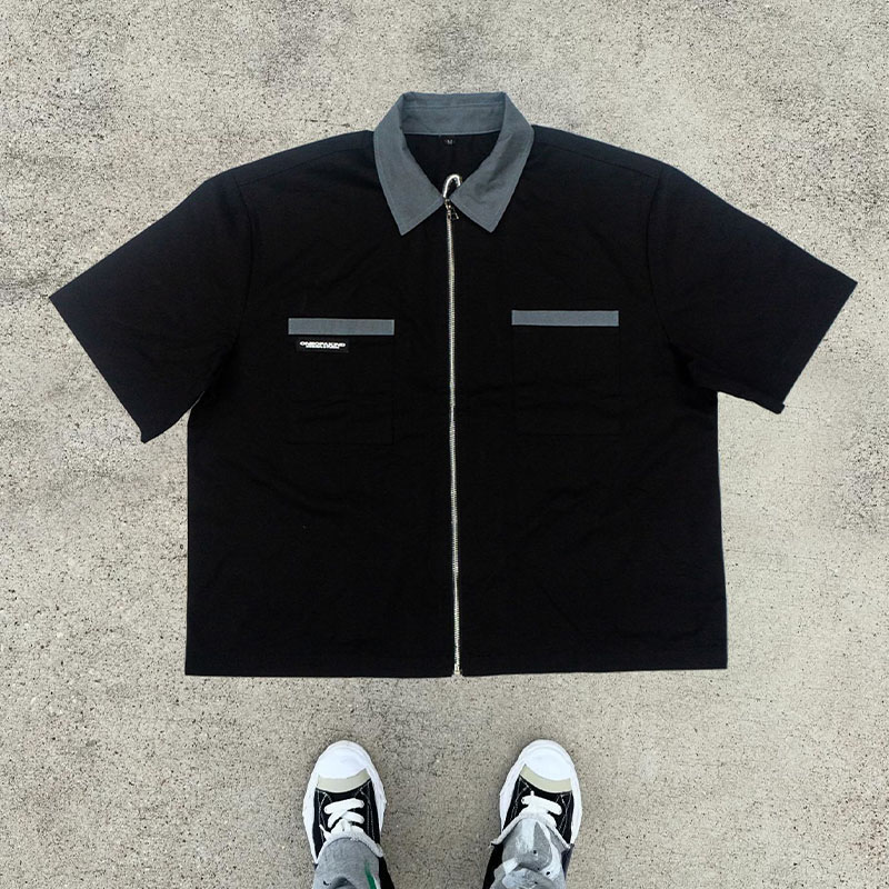 Hip Hop Colorblock Zip Shirt