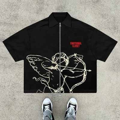 Hip Hop Angel Wings Zipper Shirt