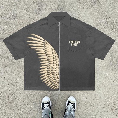 Hip Hop Angel Wings Zipper Shirt