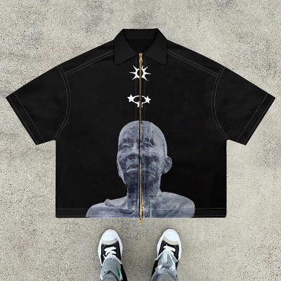 Hip Hop Portrait Printed Zipper Shirt