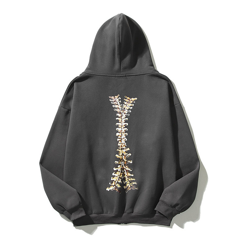 Hip Hop Vintage Skeleton Destruction Printed Zipper Hoodie