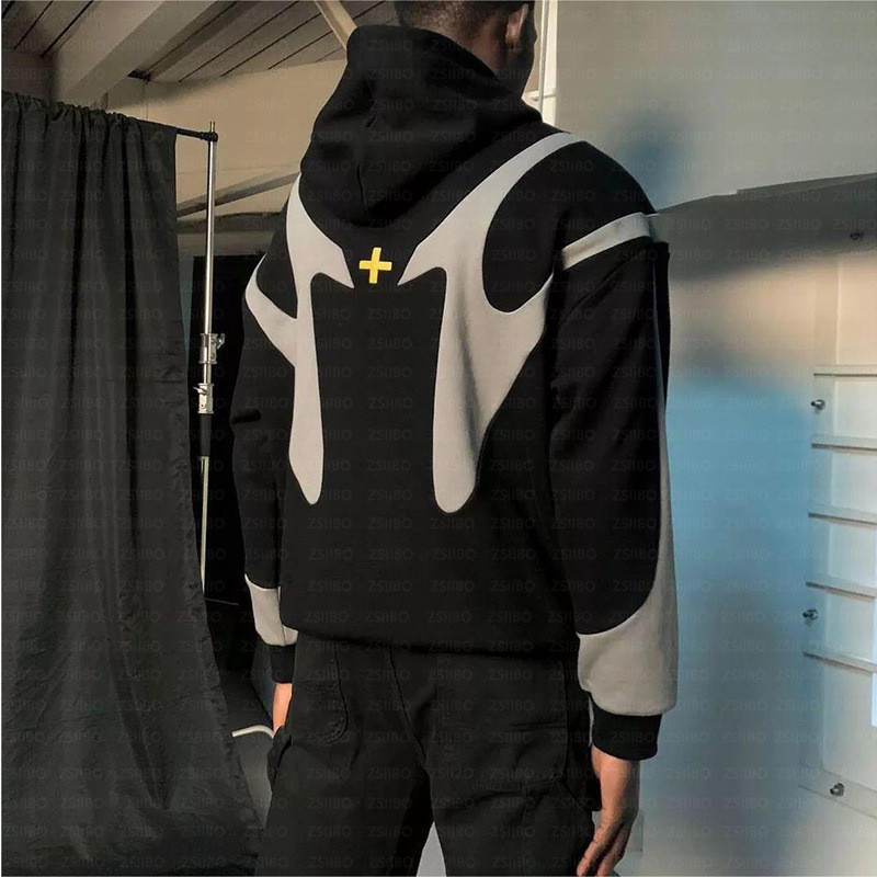 Y2K Hip Hop Cross Patchwork Zipper Hoodie