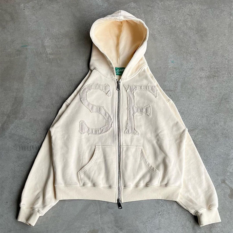 Y2K Vintage Letter Patch Zip Hoodie