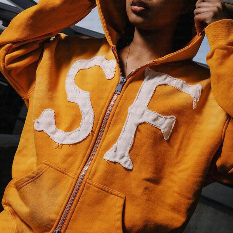 Y2K Vintage Letter Patch Zip Hoodie