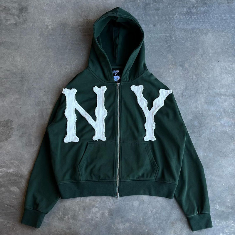 Y2K Vintage Letter Patch Zip Hoodie