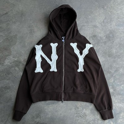 Y2K Vintage Letter Patch Zip Hoodie