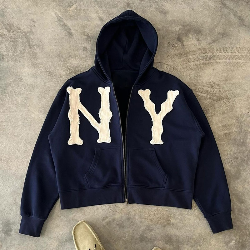 Y2K Vintage Letter Patch Zip Hoodie