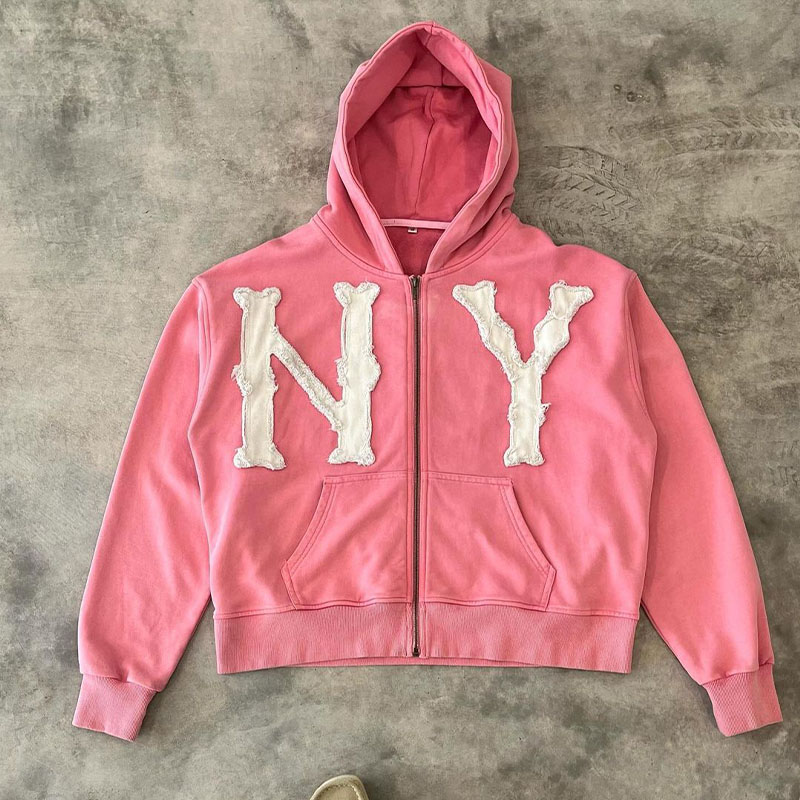 Y2K Vintage Letter Patch Zip Hoodie