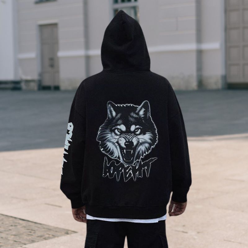 Hip Hop Wolf Head Pattern Hoodie