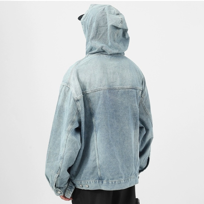 Hip Hop Aged Washed Denim Hoodie