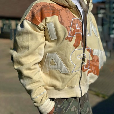 Hip Hop Printed Letter Patch Hoodie