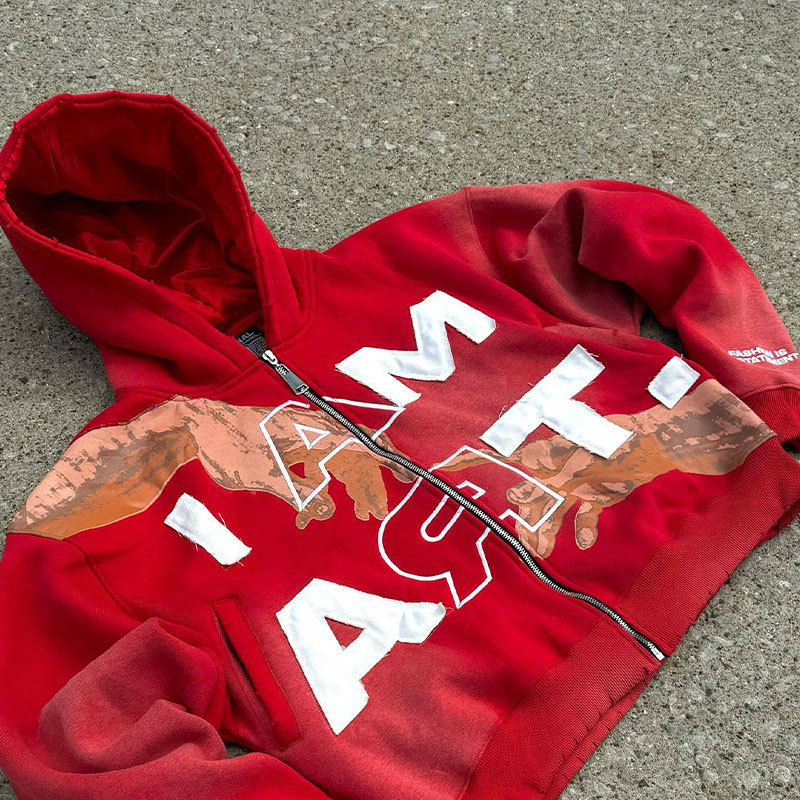 Hip Hop Printed Letter Patch Hoodie