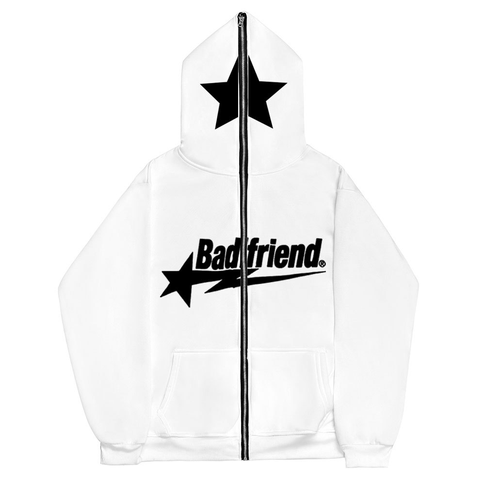 Hip Hop Pentagram Print Zipper Hoodie