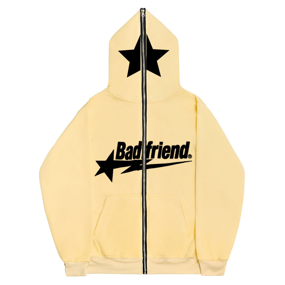 Hip Hop Pentagram Print Zipper Hoodie