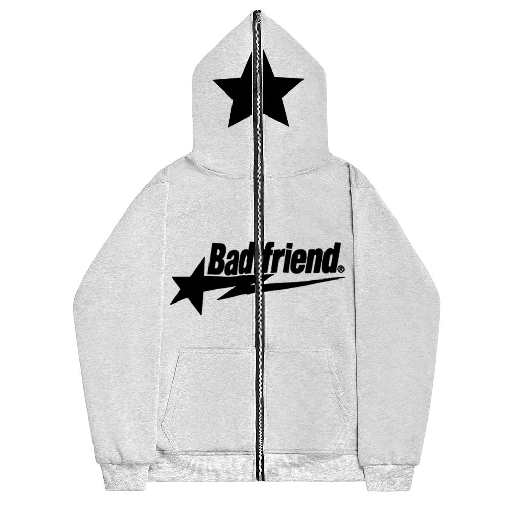 Hip Hop Pentagram Print Zipper Hoodie