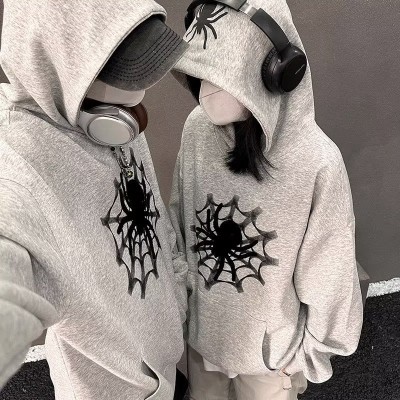 Hip Hop Spider Print Zipper Hoodie