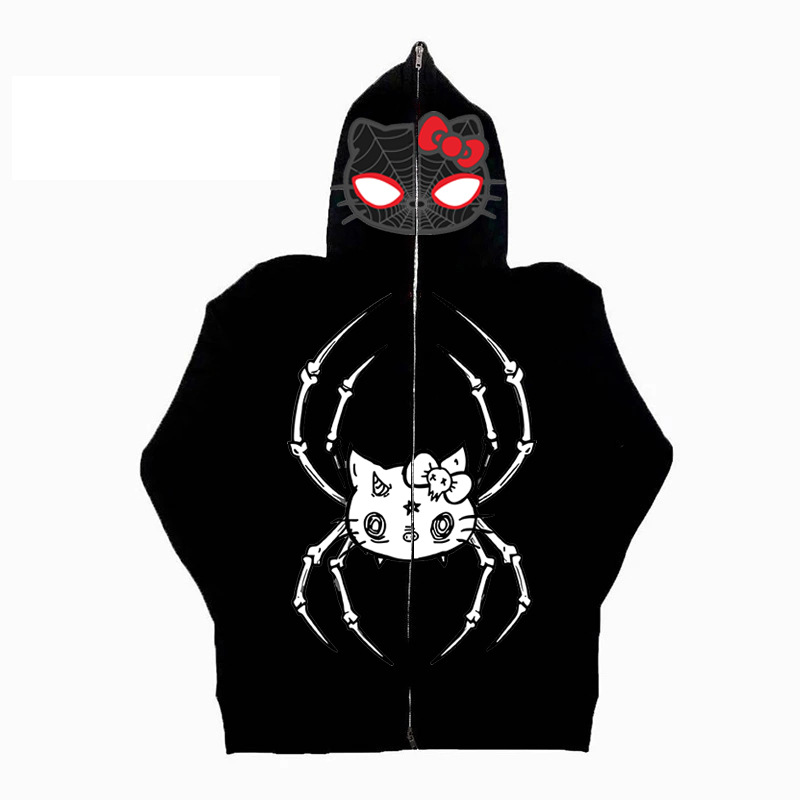 Hip Hop Spider Print Zipper Hoodie